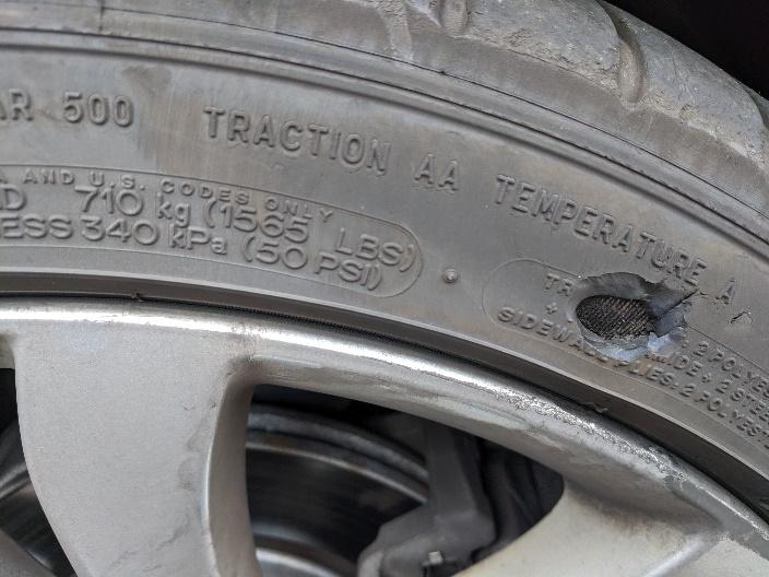 damaged car tire