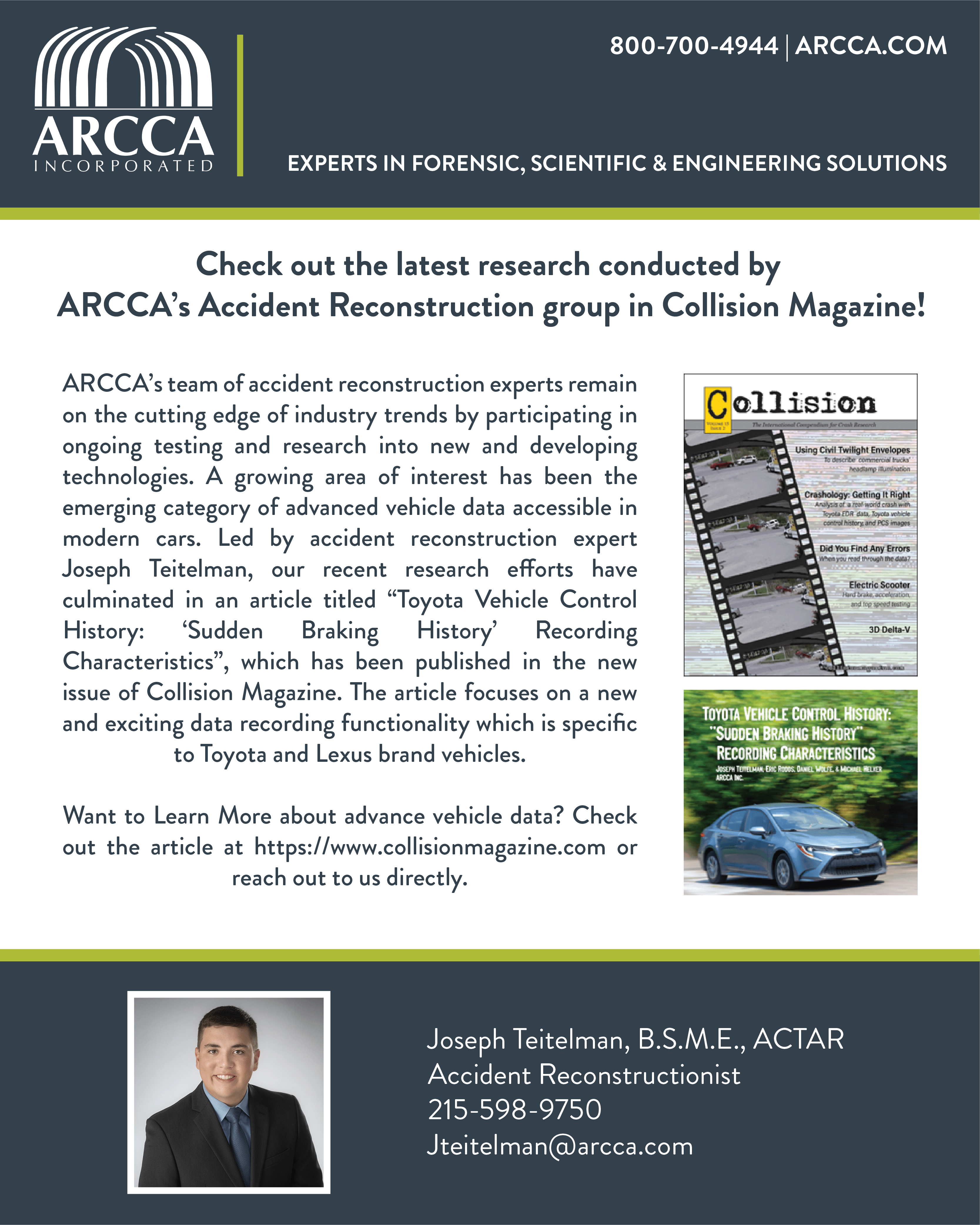 ARCCA’s Accident Reconstruction group in Collision Magazine